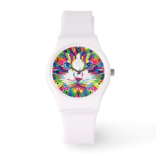 Katzen-Gesicht Geometrisches Prismen-Design-32453 Armbanduhr