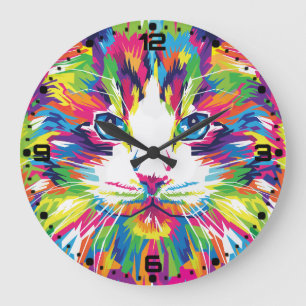 Katzen-Gesicht Geometrisches Prismen-Design-32453 Große Wanduhr