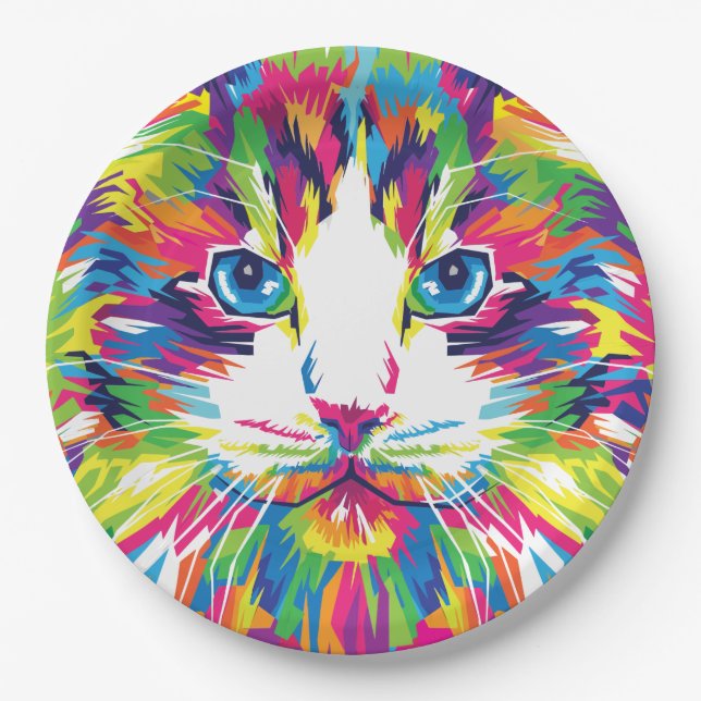 Katzen-Gesicht Geometrisches Prismen-Design-32453 Pappteller (Vorderseite)