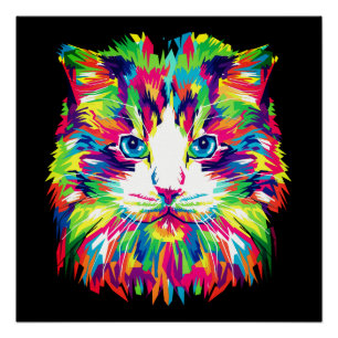 Katzen-Gesicht Geometrisches Prismen-Design-32453 Poster