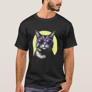 Katzen-Gesicht mit Herz-Sonnenbrille, Cool Lustig  T-Shirt