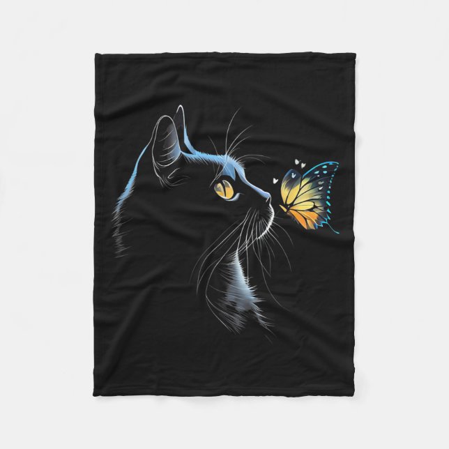 Katzen-Gesicht - Mit Schmetterling Fleecedecke (Vorderseite)