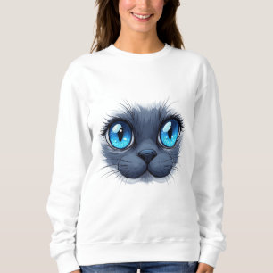 Katzen-Gesicht Nahaufnahme Blaue Augen Kitty-Illus Sweatshirt