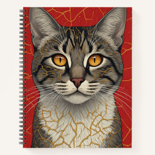 Katzen-Gesicht Nahaufnahme mit goldenen Kintsugi-M Notizbuch