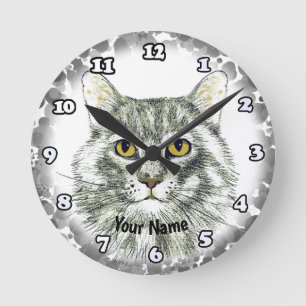 Katzen Gesicht Runde Wanduhr
