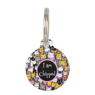 Katzen Gesichter Doodmuster Feline Pets Monogramm Haustiermarke