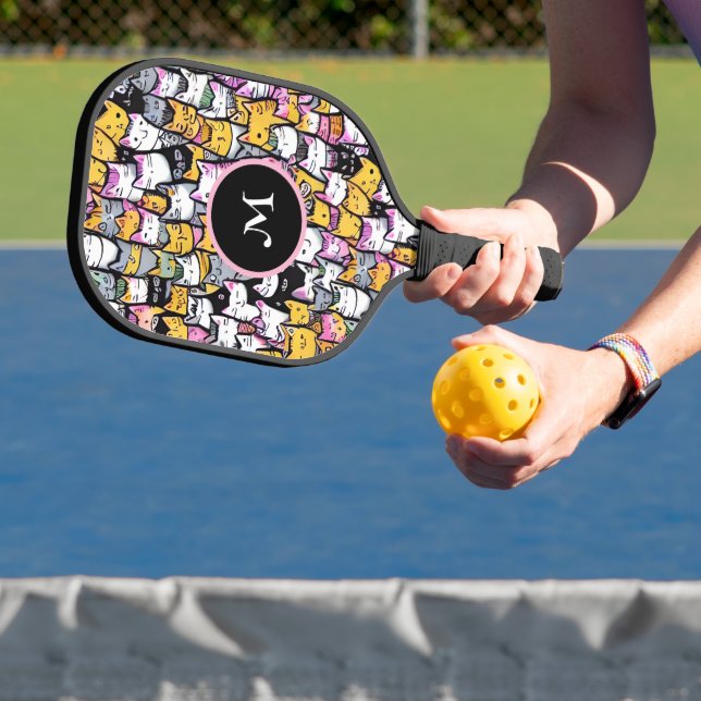 Katzen Gesichter Doodmuster Feline Pets Monogramm  Pickleball Schläger (InSitu)
