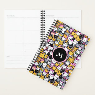 Katzen Gesichter Doodmuster Feline Pets Monogramm  Planer