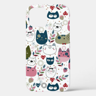 Katzen Gesichter gedämpfte warme grüne Muster (all Case-Mate iPhone Hülle