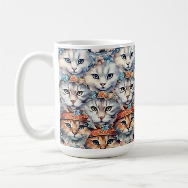 Katzen-Gesichter Sechseck-Muster Kaffeetasse (Links)