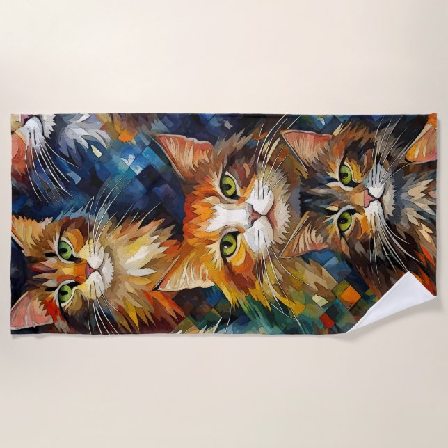 Katzen Gesichter Tiere Kunst  Strandtuch (Vorderseite)