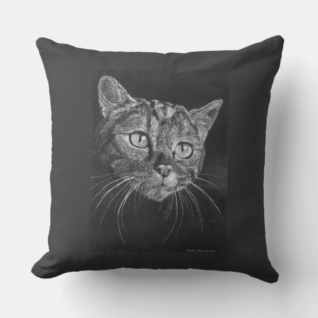 Katzen-Gesichts-Zeichnen Kissen Für Draußen (Vorderseite)