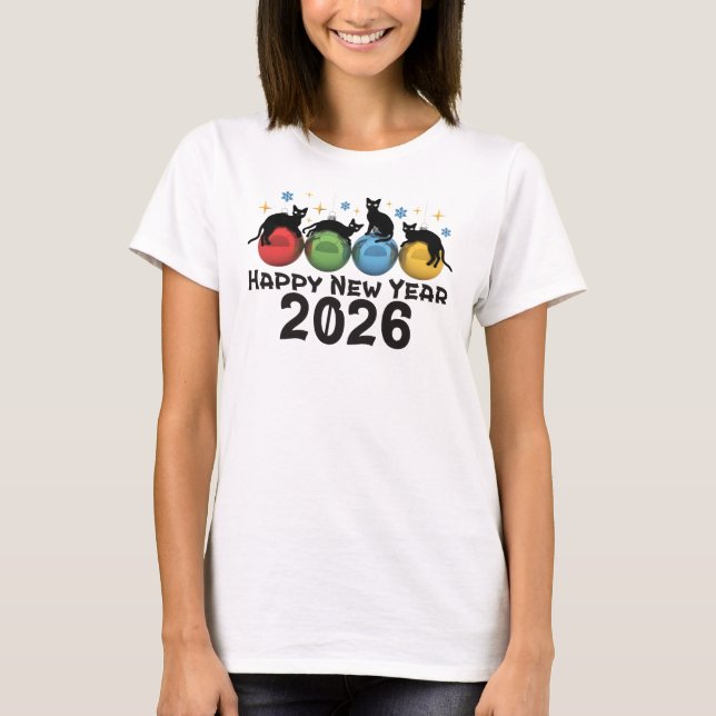 Katzen glücklich Neues Jahr 2026 T-Shirt (Vorderseite)