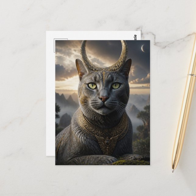 Katzen-Gott-Fantasie Postkarte (Vorderseite/Rückseite Beispiel)