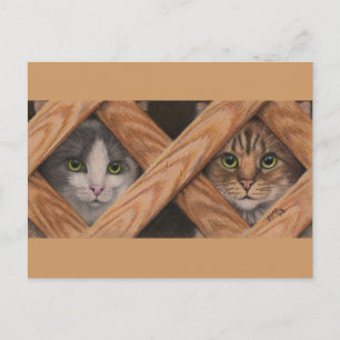 Katzen Gray Tabby hinter Gitterzaun Postcard Postkarte