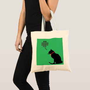 Katzen-grüne und weiße Kleeblatt-Grafik-Tasche Tragetasche