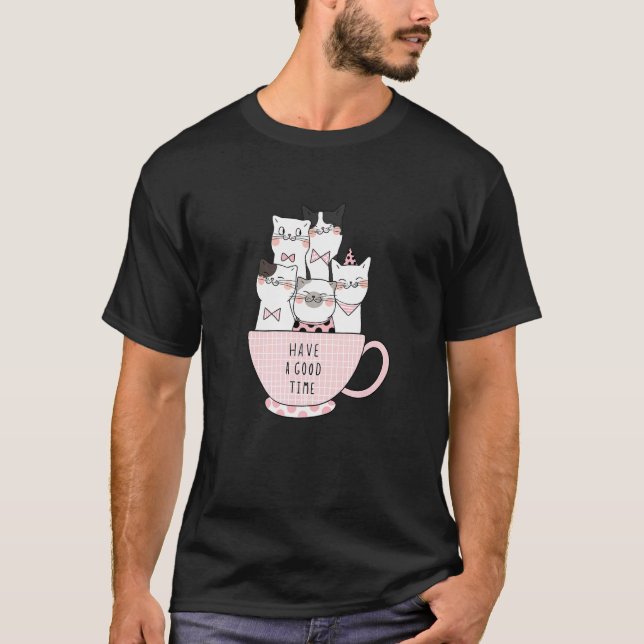 Katzen Gute Zeit Kaffee und Baristas T-Shirt (Vorderseite)