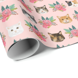 Katzen haben rosa Flora Geschenkpapier