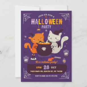 Katzen Halloween-Party Kinder Spaß Hexen Cauldron Einladung