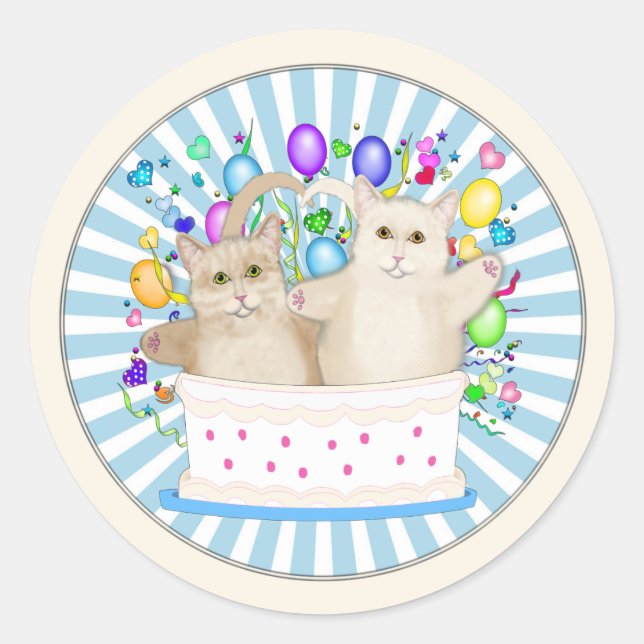 Katzen Happy Birthday Classic Round Sticker (Vorderseite)