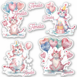 Katzen Happy Birthday personalisiert Aufkleber