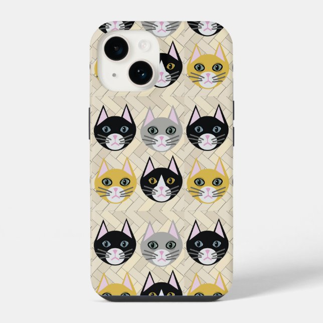 Katzen Heringbone Beige iPhone Hülle (Rückseite)