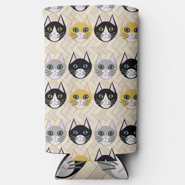 Katzen Herringbone Beige Selters Dosenkühler (Vorderseite)