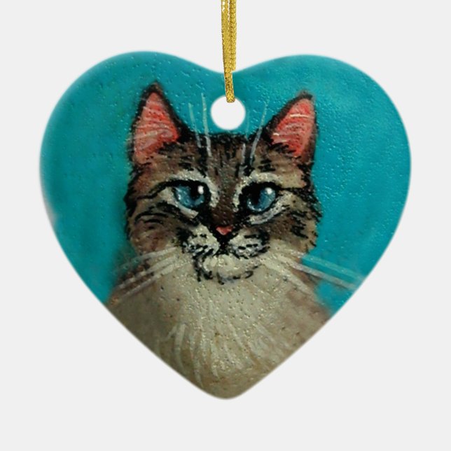Katzen-Herz-Förmiges Weihnachten oder Keramikornament (Vorne)