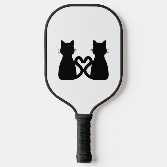 Katzen Herz schwarz Pickleball Schläger (Vorderseite)