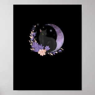 Katzen-Hexe-Mond-Blumen-Pastell-Goth-Goblincore Poster