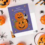 Katzen Hexe und glückliches Halloween der Kürbisla Feiertagspostkarte<br><div class="desc">Niedlicher Halbwintergruss für Kinder mit Hexenkatze. Auch mit Goldfolie erhältlich!</div>
