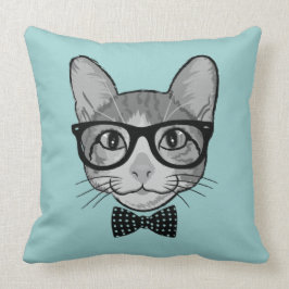 Katzen-Hipster mit Polka-Punkt-Bogen-Krawatte Kissen