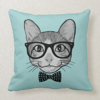Katzen-Hipster mit Polka-Punkt-Bogen-Krawatte Kissen