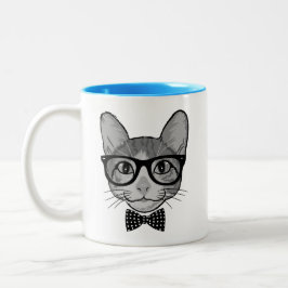 Katzen-Hipster mit Polka-Punkt-Bogen-Krawatte Zweifarbige Tasse