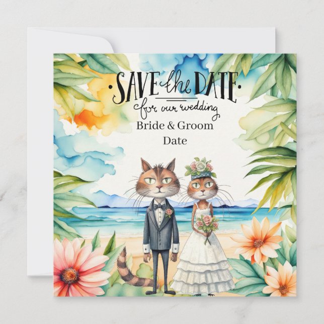 Katzen Hochzeit Strand Hochzeit Thema Save The Date (Vorderseite)