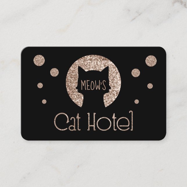 Katzen-Hotel-goldenes Glitzer-Logo Visitenkarte (Vorderseite)