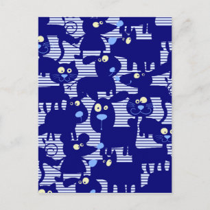 Katzen - Hunde und Mäuse in blau Postkarte