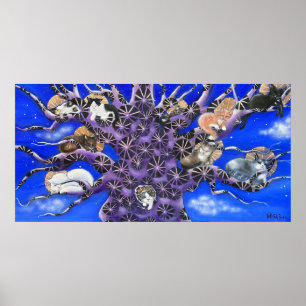 Katzen im Baum Whimsical Art Poster