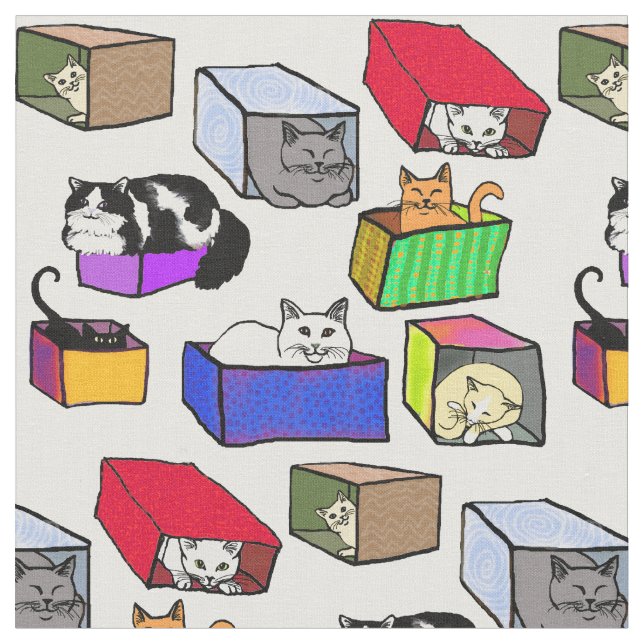 Katzen im bunten Kasten-Gewebe Stoff (Nahaufnahme)