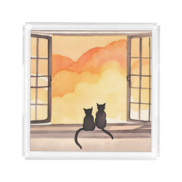 Katzen im Fenster | Sonnenuntergang Wasserfarbe Si Acryl Tablett