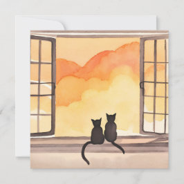 Katzen im Fenster | Sonnenuntergang Wasserfarbe Si Karte