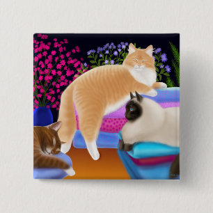 Katzen im frisch gefalteten Wäscherei-Button Button