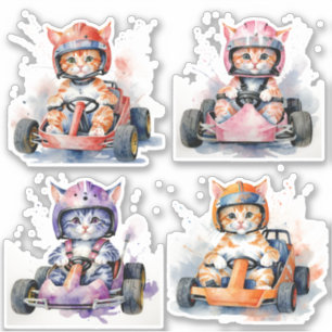 Katzen im Go-Kart Aufkleber