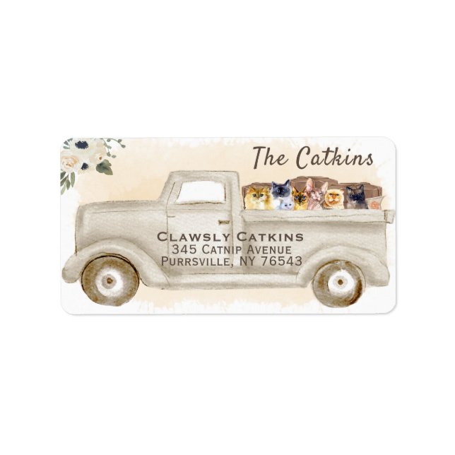 Katzen im LKW mit Kisten, Rücksendekennzeichen Adressaufkleber (Vorne)