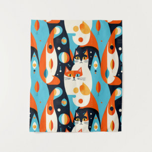 Katzen im Mid-Century-Modern-Stil auf abstraktem H Wandteppich