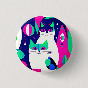 Katzen im Mid-Century-Modern-Stil auf dunkelblauem Button