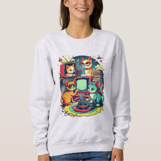 Katzen im Mid-Century-Modern-Stil mit Schallplatte Sweatshirt