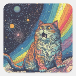 Katzen im Raum mit Regenbogen Quadratischer Aufkleber