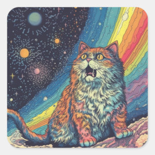 Katzen im Raum mit Regenbogen Quadratischer Aufkleber