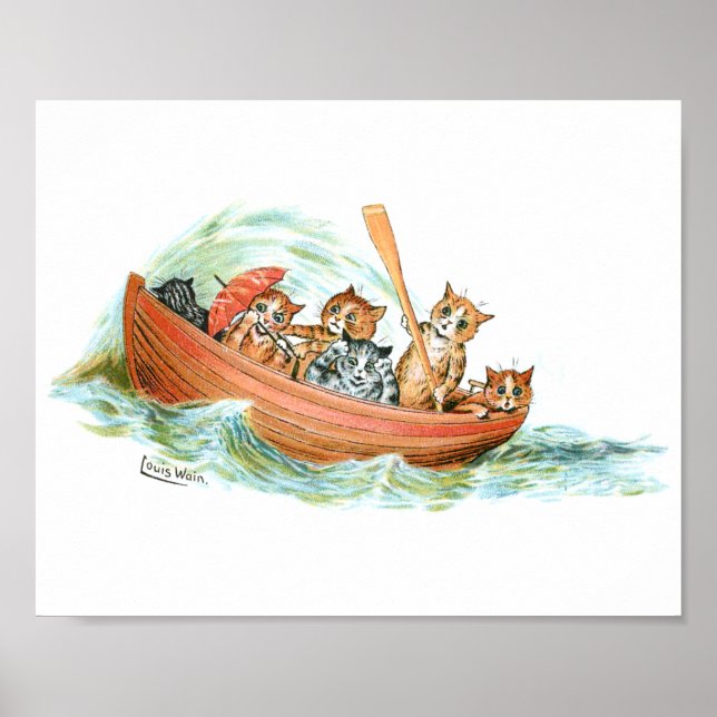 Katzen im Ruderboot Poster (Vorne)